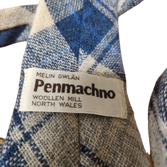Vintage Melin Gwlan Penmachno Wool Woollen Mill Tie Blue Plaid - M/I North Wales - Picture 2 of 4